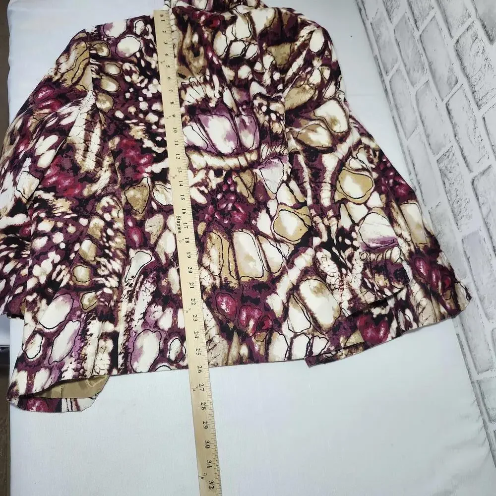 Alfred Dunner Womens Blazer Size 20 Burgundy Multi Print